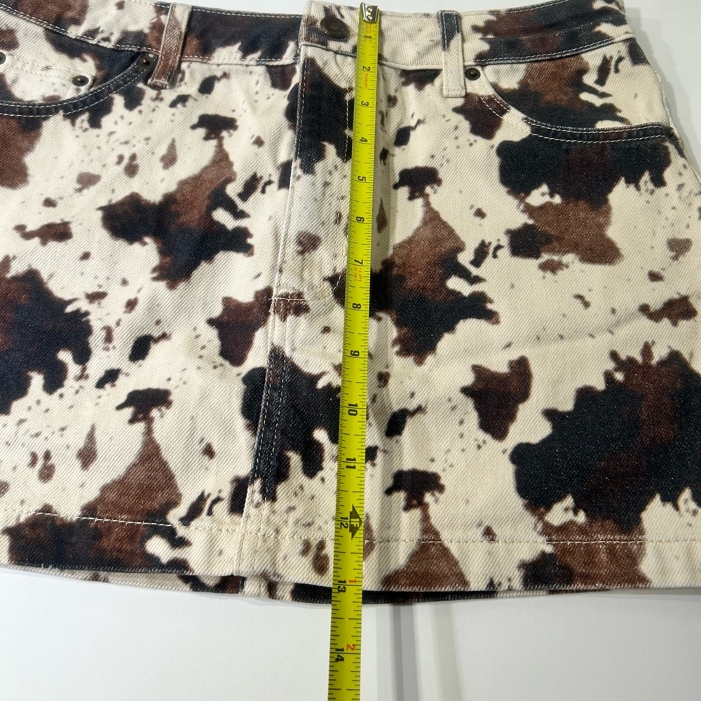 Topshop Cow Print Mini denim Skirt Size 6 | Brown Cream Denim Y2K - Picture 6 of 7